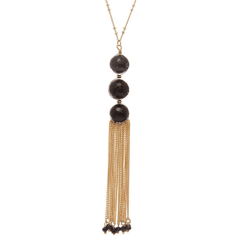 Nyfashion101 Women's Round Bead With Chain Tassel Dangling Pendant With 30" Chain Necklace