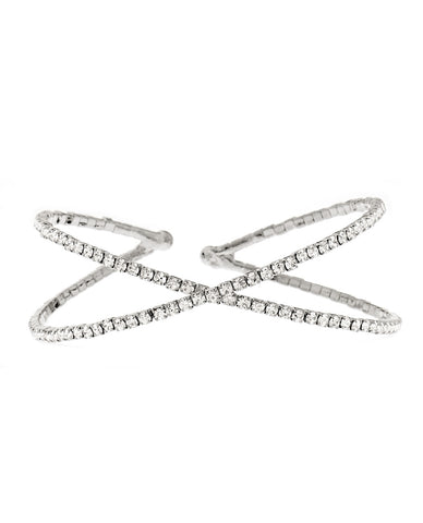 Nyfashion101 Women's Single Row Rhinestone Criss Cross Cuff Bracelet In Silver-Tone