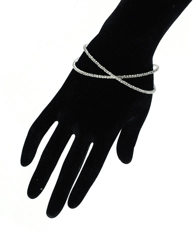 Nyfashion101 Women's Single Row Rhinestone Criss Cross Cuff Bracelet In Silver-Tone
