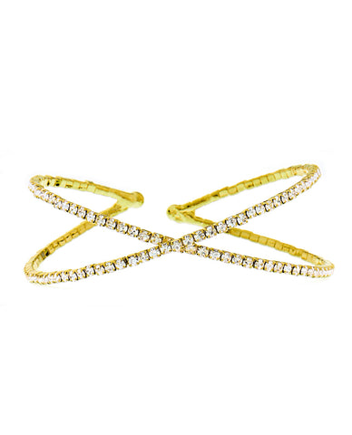 Nyfashion101 Women's Single Row Rhinestone Criss Cross Cuff Bracelet In Gold-Tone