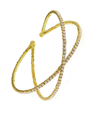 nyfashion101 Women's Single Row Rhinestone Criss Cross Cuff Bracelet in Gold-Tone