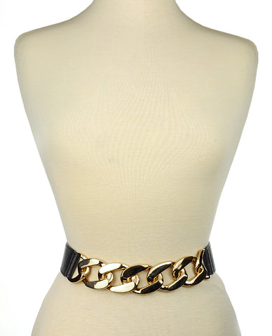 nyfashion101 Women's Single Wide Gold-Tone Chain Elastic Stretch Waist Belt