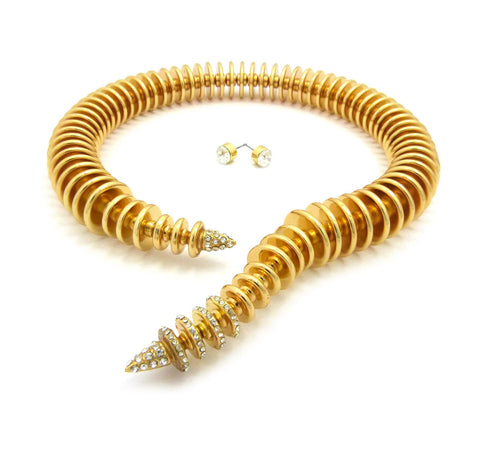 Nyfashion101 Women's Spring Coil Look Open Choker Necklace And Earring Set In Gold-Tone