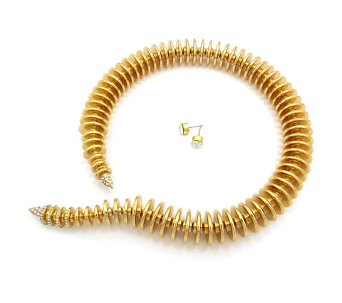 Nyfashion101 Women's Spring Coil Look Open Choker Necklace And Earring Set In Gold-Tone