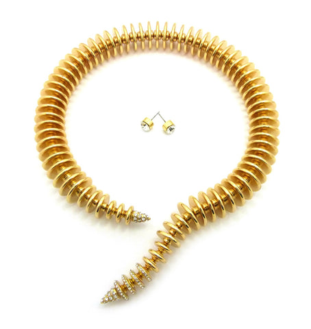 nyfashion101 Women's Spring Coil Look Open Choker Necklace and Earring Set in Gold-Tone
