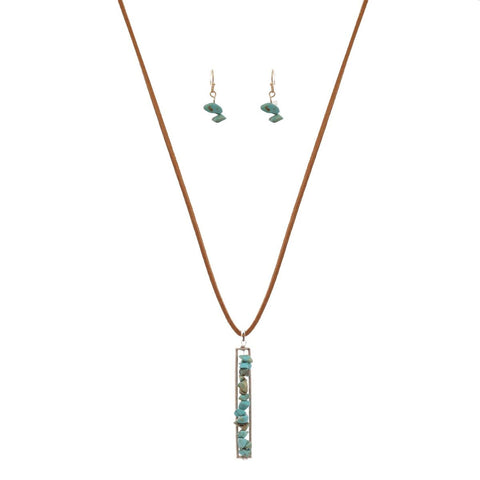 Nyfashion101 Women's Stone Collection Pendant Faux Suede Necklace And Earrings Set