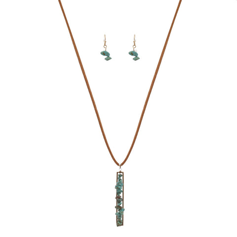 nyfashion101 Women's Stone Collection Pendant Faux Suede Necklace and Earrings Set