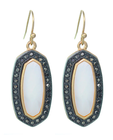 Nyfashion101 Women's Stone Stud Center Milky White Gem Elliptical Charm Hook Earrings