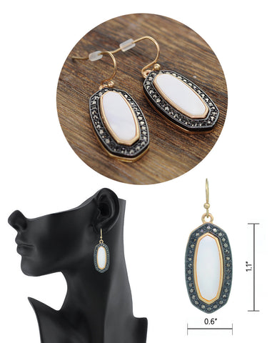 Nyfashion101 Women's Stone Stud Center Milky White Gem Elliptical Charm Hook Earrings