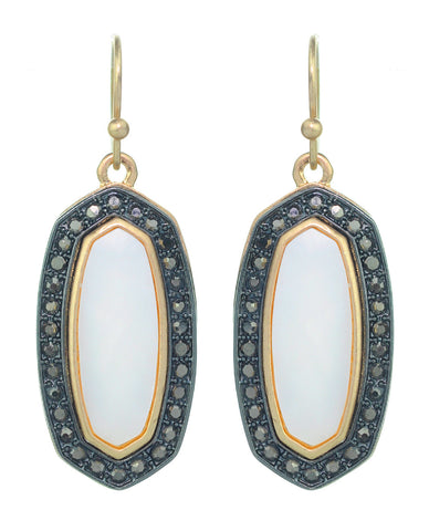 nyfashion101 Women's Stone Stud Center Milky White Gem Elliptical Charm Hook Earrings