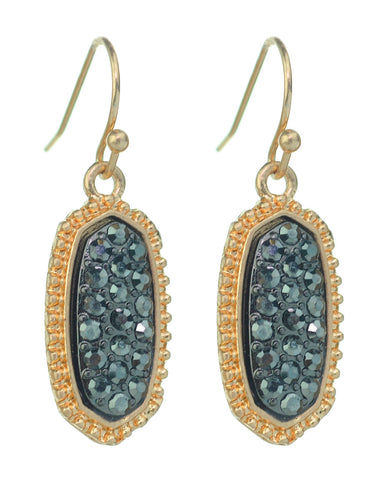 Nyfashion101 Women's Stone Stud Rugged Edge Oval Charm Hook Earrings
