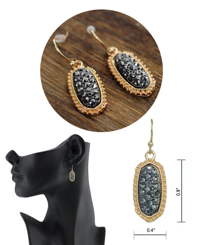 Nyfashion101 Women's Stone Stud Rugged Edge Oval Charm Hook Earrings