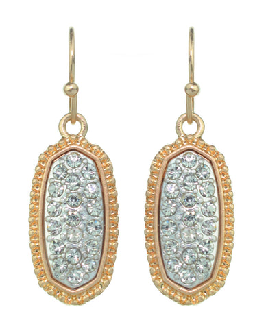 Nyfashion101 Women's Stone Stud Rugged Edge Oval Charm Hook Earrings