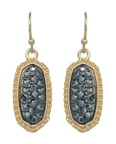 nyfashion101 Women's Stone Stud Rugged Edge Oval Charm Hook Earrings