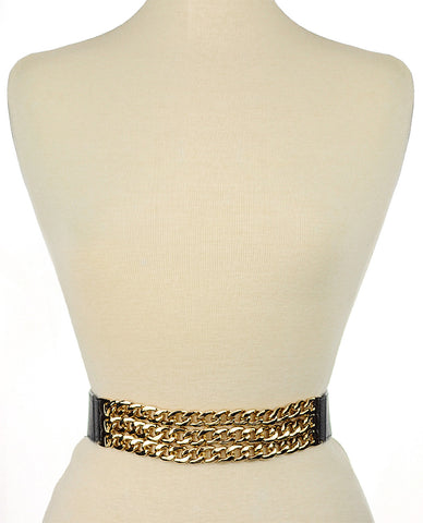 nyfashion101 Women's Triple Row Gold-Tone Chain Link Chain Elastic Stretch Waist Belt