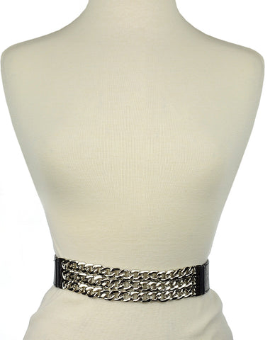 Nyfashion101 Women's Triple Row Silver-Tone Chain Link Chain Elastic Stretch Waist Belt