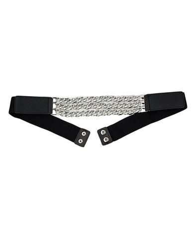 nyfashion101 Women's Triple Row Silver-Tone Chain Link Chain Elastic Stretch Waist Belt