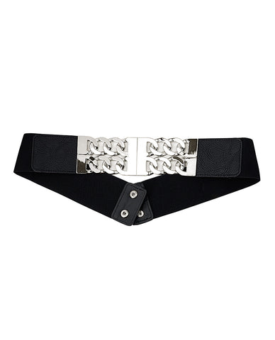 Nyfashion101 Women's Wide Silver-Tone Dual Link Chain Elastic Stretch Waist Belt