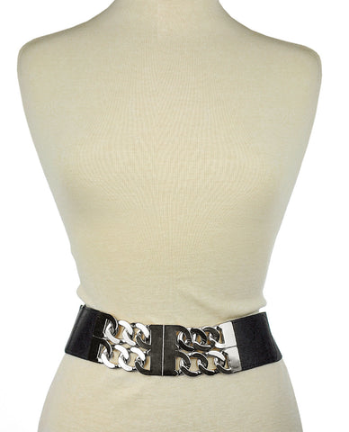 nyfashion101 Women's Wide Silver-Tone Dual Link Chain Elastic Stretch Waist Belt