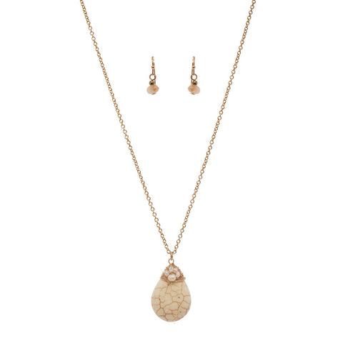 Nyfashion101 Women's Wired Flat Oval Stone Pendant Necklace And Earrings Set