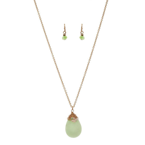 Nyfashion101 Women's Wired Flat Oval Stone Pendant Necklace And Earrings Set