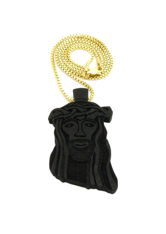 Nyfashion101 Wooden Jesus Face Pendant With Chain Necklace