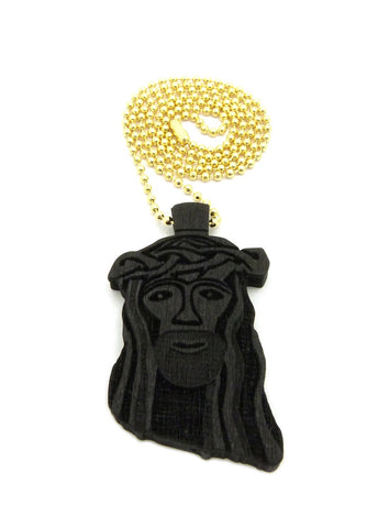 nyfashion101 Wooden Jesus Face Pendant with Chain Necklace