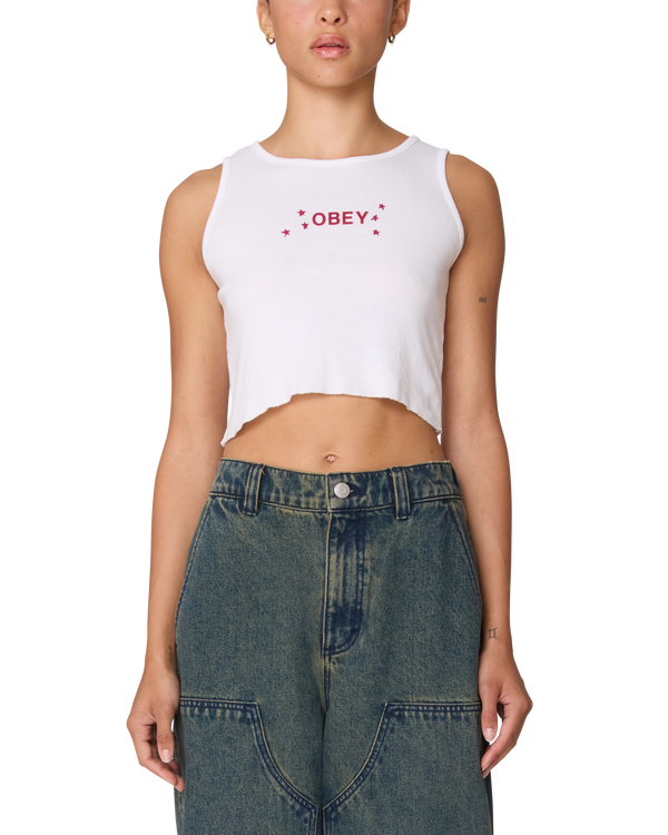 obey DIZZY STARS MORGAN RAW EDGE RIB TANK