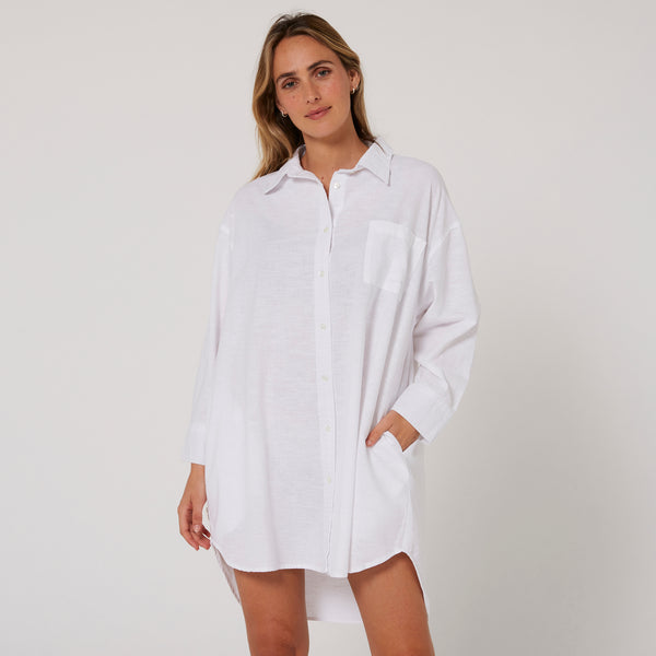 Ocean & Earth Linen OS LS Shirt Dress