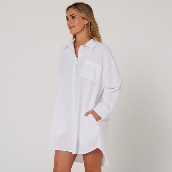Ocean & Earth Linen OS LS Shirt Dress