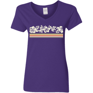 Ocean Pacific Flower Stripe Her Short Sleeve V-Neck