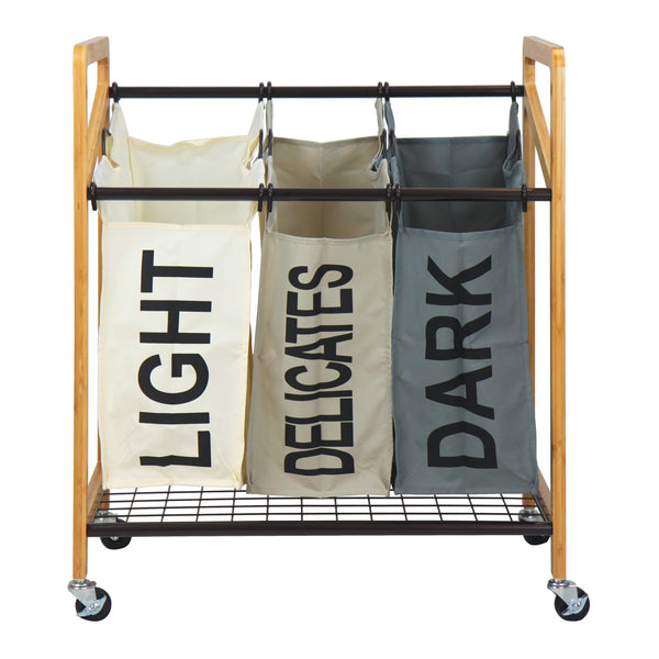 Oceanstar Oceanstar 3-Bag Rolling Cart Laundry Sorter Bamboo STBS1712-HG-COLOR