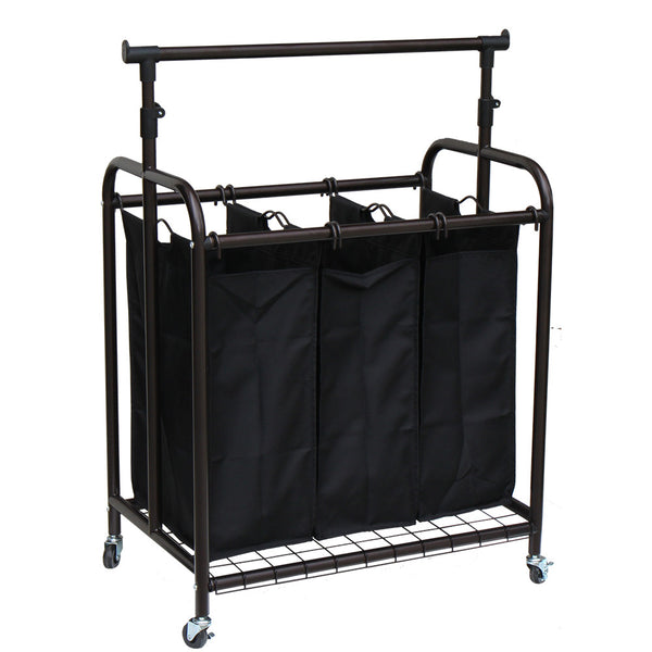 Oceanstar Oceanstar 3-Bag Rolling Laundry Sorter With Adjustable Hanging Bar Bronze TLS1385