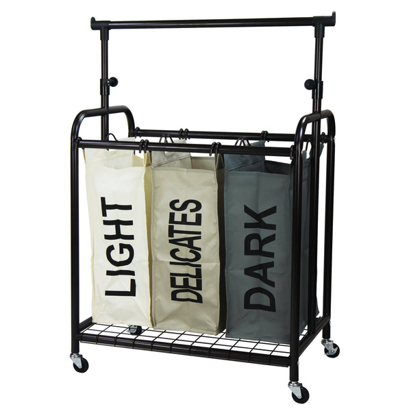 oceanstar Oceanstar 3-Bag Rolling Laundry Sorter with Adjustable Hanging Bar Bronze TLS1385-HG-COLOR