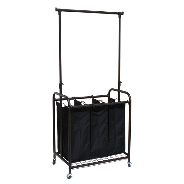 oceanstar Oceanstar 3-Bag Rolling Laundry Sorter with Adjustable Hanging Bar Bronze TLS1385