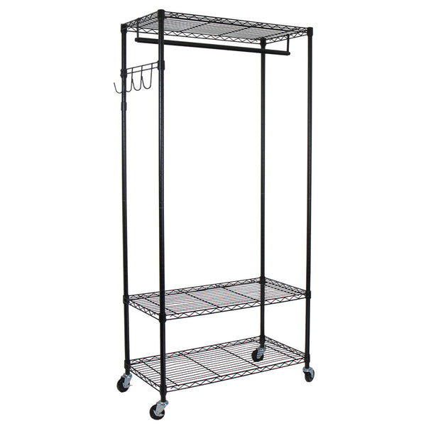 oceanstar Oceanstar Adjustable Shelving Rack with Hooks Black GRS1514