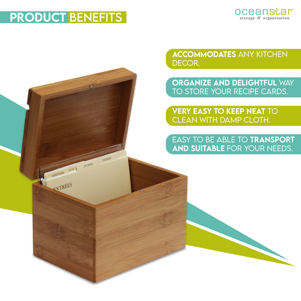 Oceanstar Oceanstar Bamboo Recipe Box With Divider RB1408