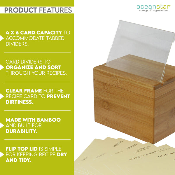 Oceanstar Oceanstar Bamboo Recipe Box With Divider RB1408