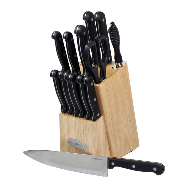 Oceanstar Oceanstar KS1187 Traditional 15-Piece Knife Set With Block Natural