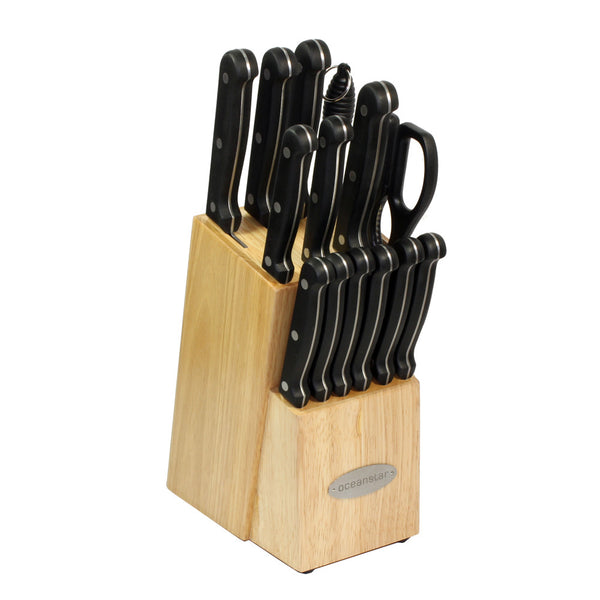 Oceanstar Oceanstar KS1187 Traditional 15-Piece Knife Set With Block Natural
