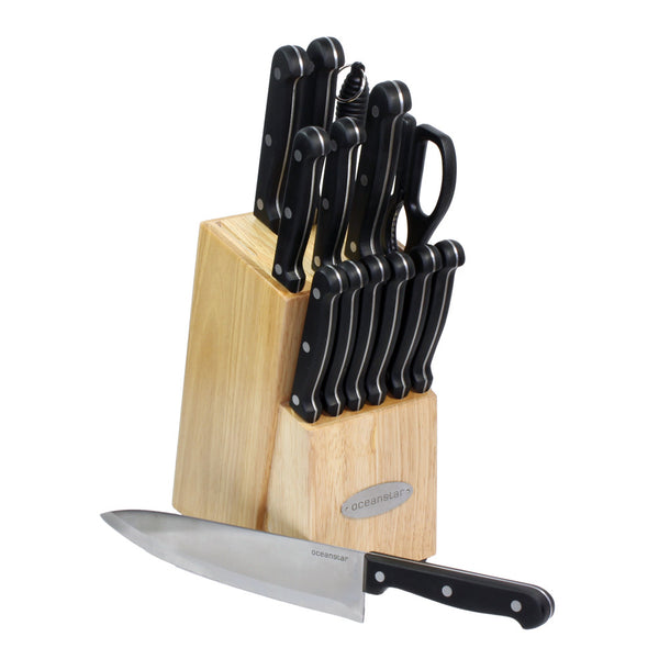 Oceanstar Oceanstar KS1187 Traditional 15-Piece Knife Set With Block Natural