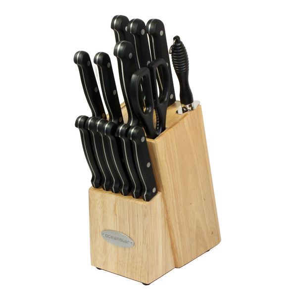 oceanstar Oceanstar KS1187 Traditional 15-Piece Knife Set with Block Natural