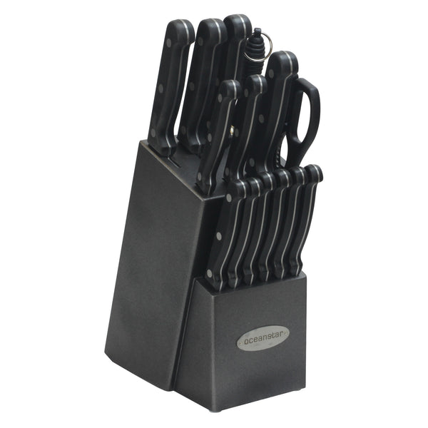 Oceanstar Oceanstar KS1194 Contemporary 15-Piece Knife Set With Block Elegant Black