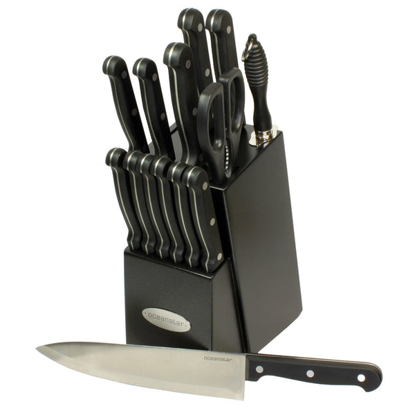 Oceanstar Oceanstar KS1194 Contemporary 15-Piece Knife Set With Block Elegant Black