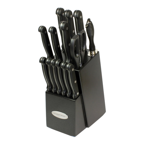 oceanstar Oceanstar KS1194 Contemporary 15-Piece Knife Set with Block Elegant Black