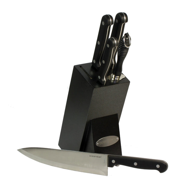 Oceanstar Oceanstar KS1200 Contemporary 6-Piece Knife Set With Block Elegant Black