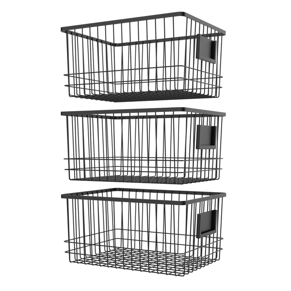 Oceanstar Oceanstar Metal Wire Organizer Bin Basket With Card Holder Set Of 3 Black - WBH1903