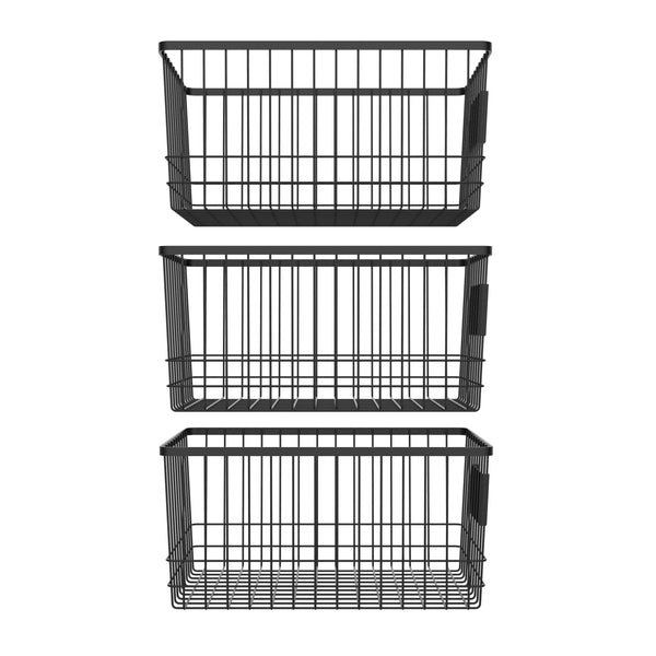Oceanstar Oceanstar Metal Wire Organizer Bin Basket With Card Holder Set Of 3 Black - WBH1903