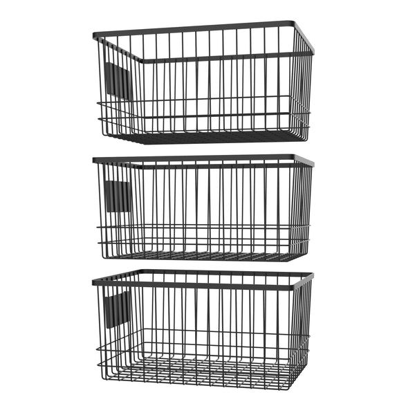 Oceanstar Oceanstar Metal Wire Organizer Bin Basket With Card Holder Set Of 3 Black - WBH1903
