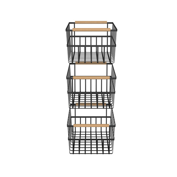 Oceanstar Oceanstar Metal Wire Organizer Bin Basket With Handles Set Of 3 Black - WBHB1910